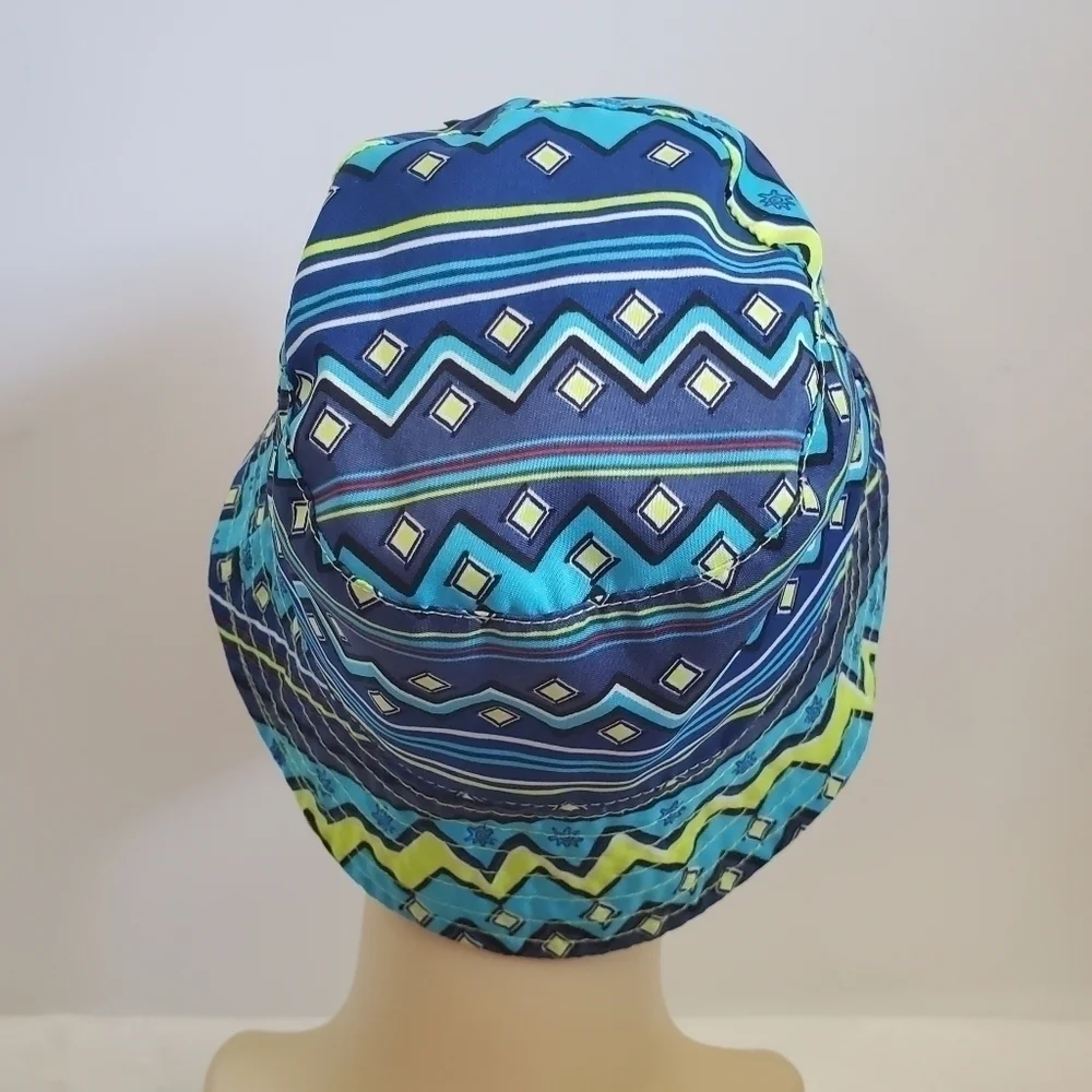 UVSkinz Neon Yellow Green Navy Blue Tourquise Aztec Reversible Toddler Sun Hat